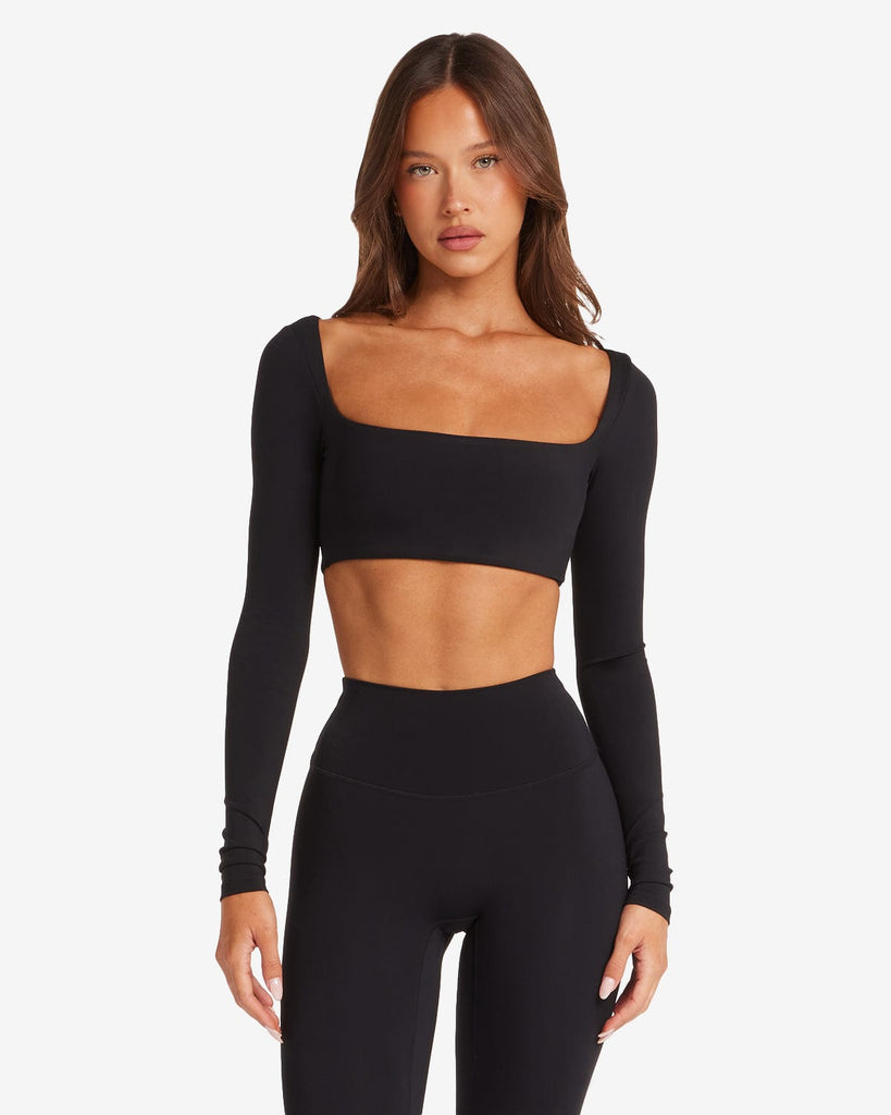 Scoop Long Sleeve Crop - Black