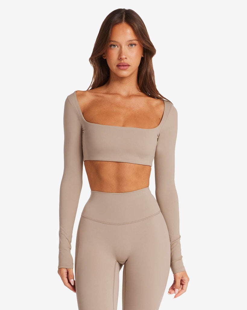 Scoop Long Sleeve Crop - Almond