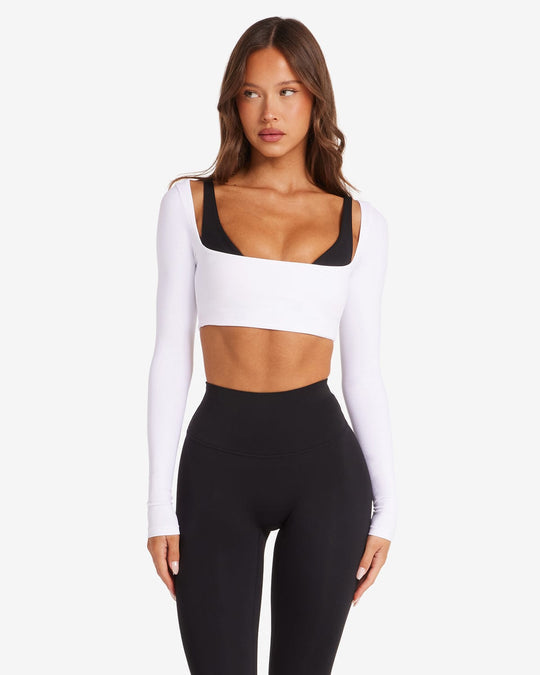Scoop Long Sleeve Crop - White
