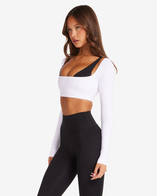 Scoop Long Sleeve Crop - White