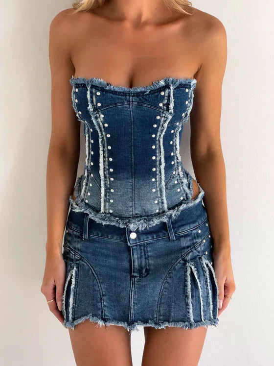 ARIA CORSET TOP DENIM