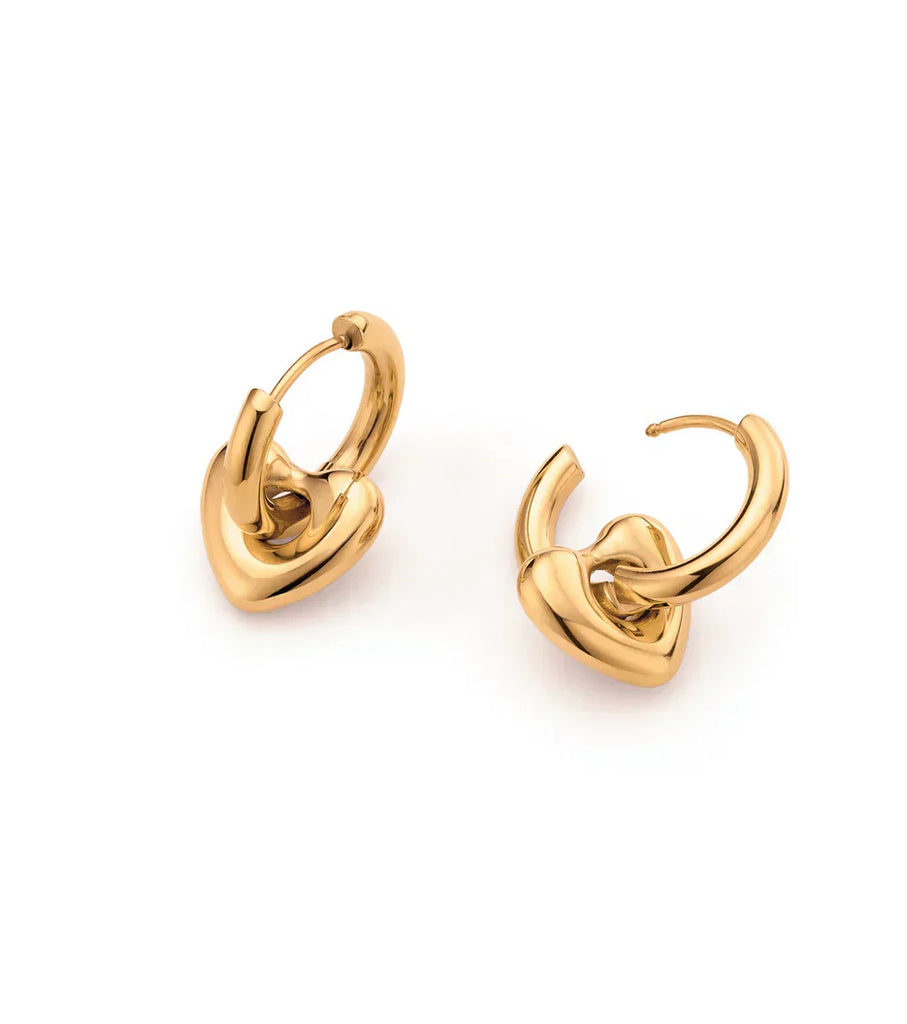 Bubble Heart Huggie Hoops (Gold)