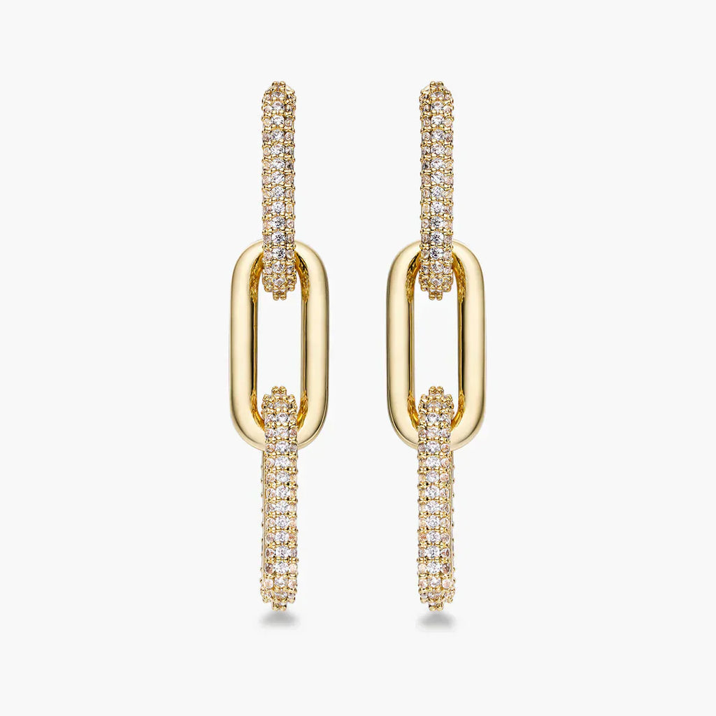 Half Pave Chain Earrings - Gold