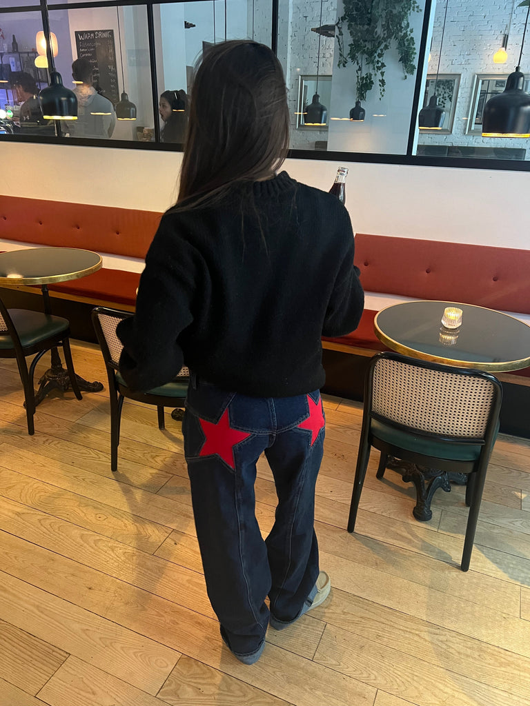 Luxe Star jeans with red stars - dark denim