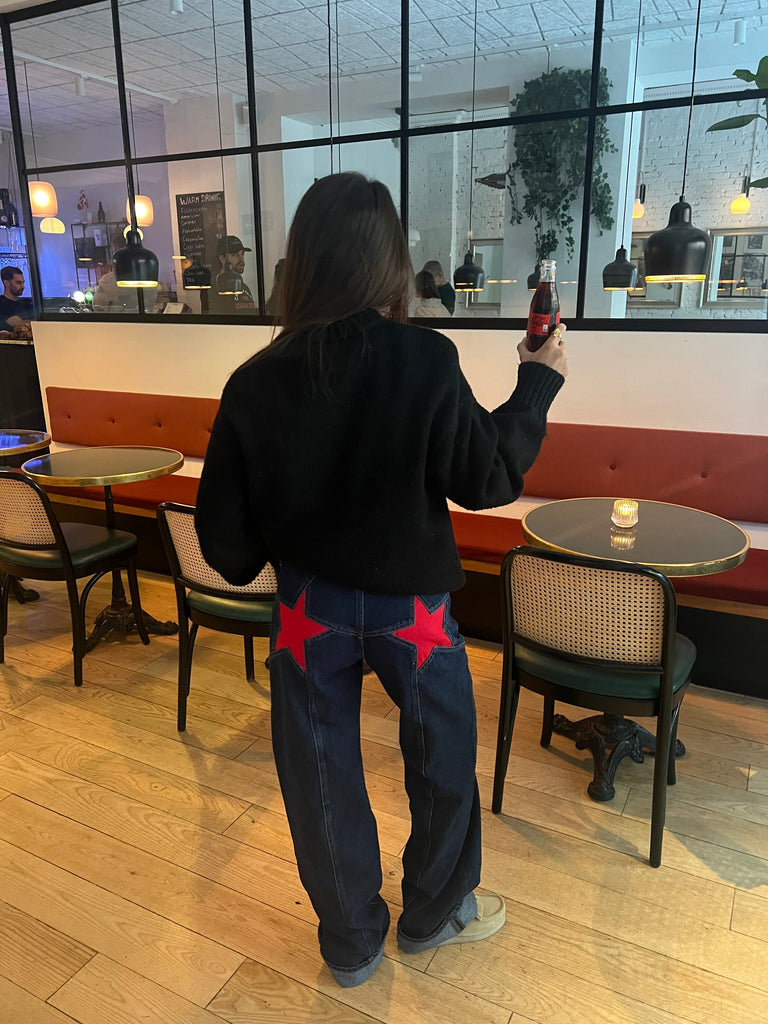 Luxe Star jeans with red stars - dark denim