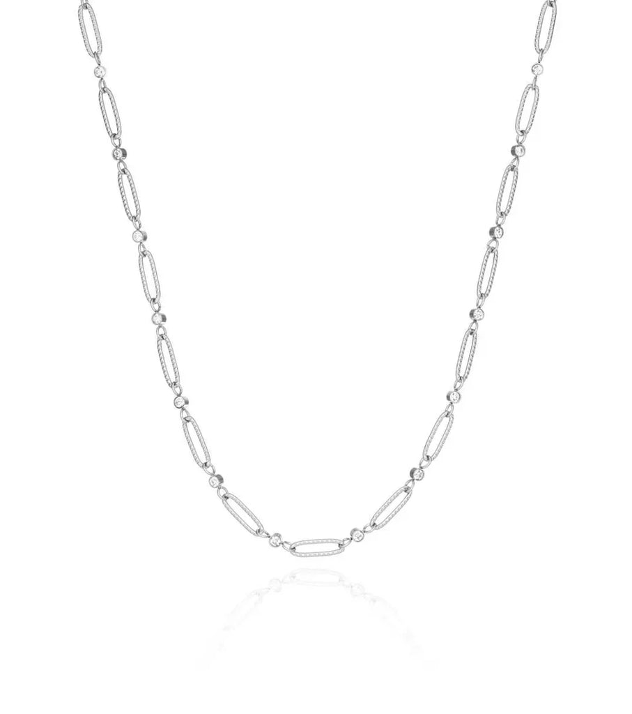 Crystal Paperclip Chain Necklace (Silver)