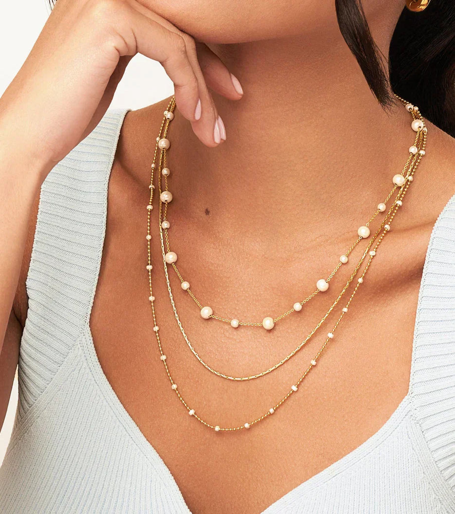 Nova Pearl Multi Chain Necklace (Gold)