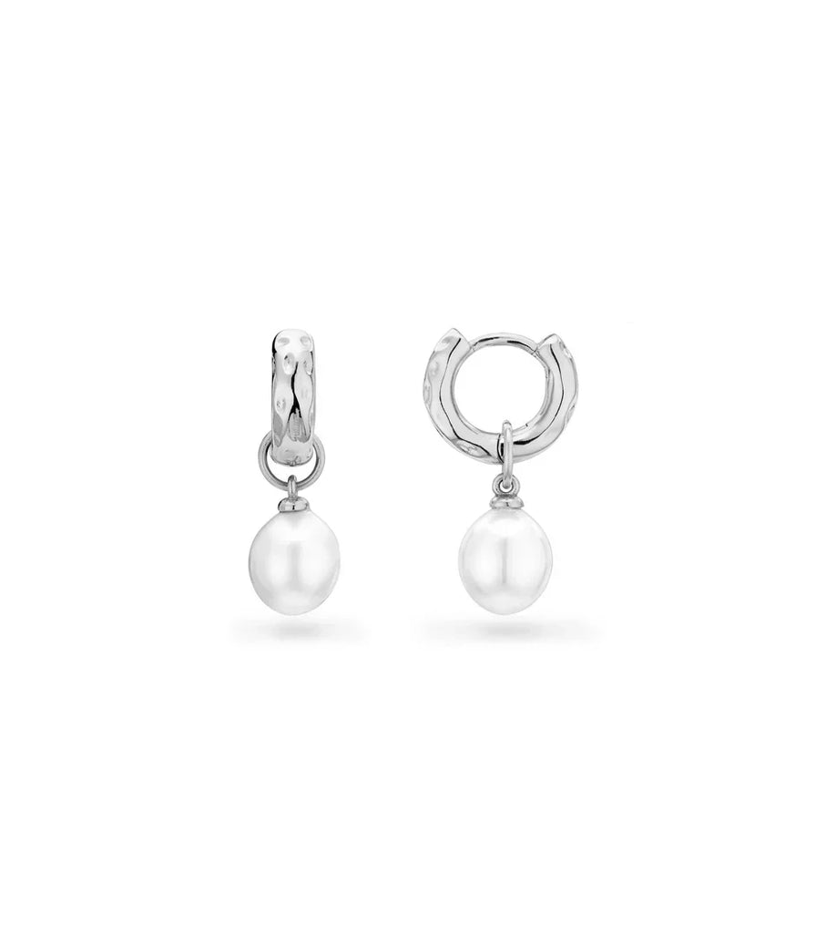 Organic Pearl Drop Huggie Earrings (Silver)