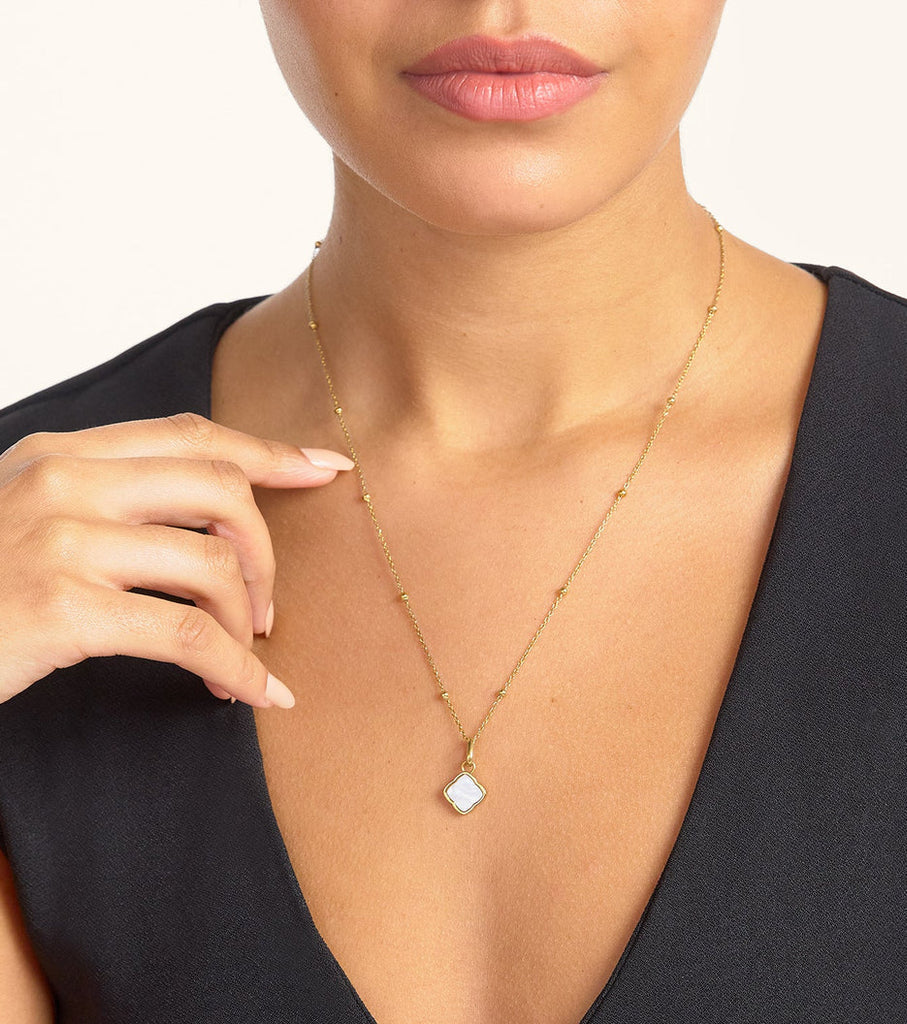 Pearl Clover & Initial Necklace (Gold)