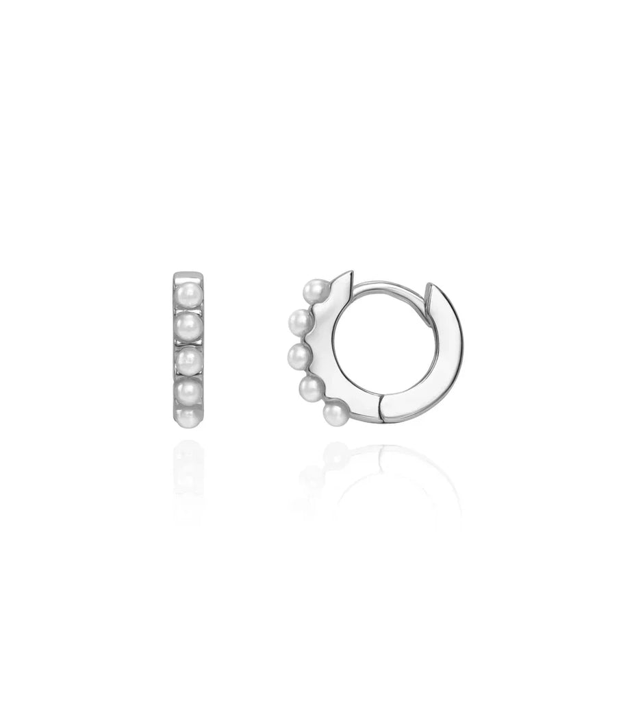 Pearl Huggie Hoop Earrings (Silver)
