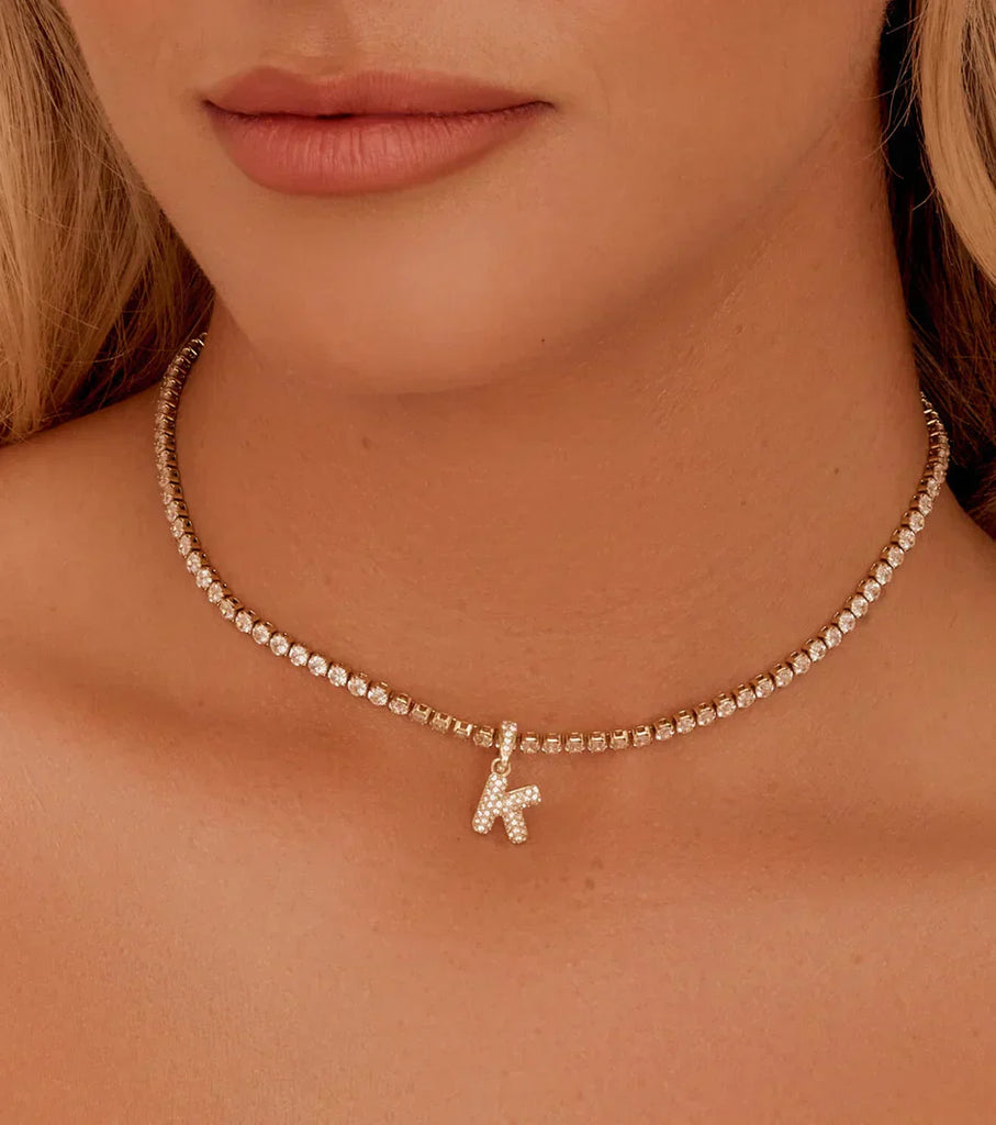 Bubble Initial Tennis Necklace (Gold)