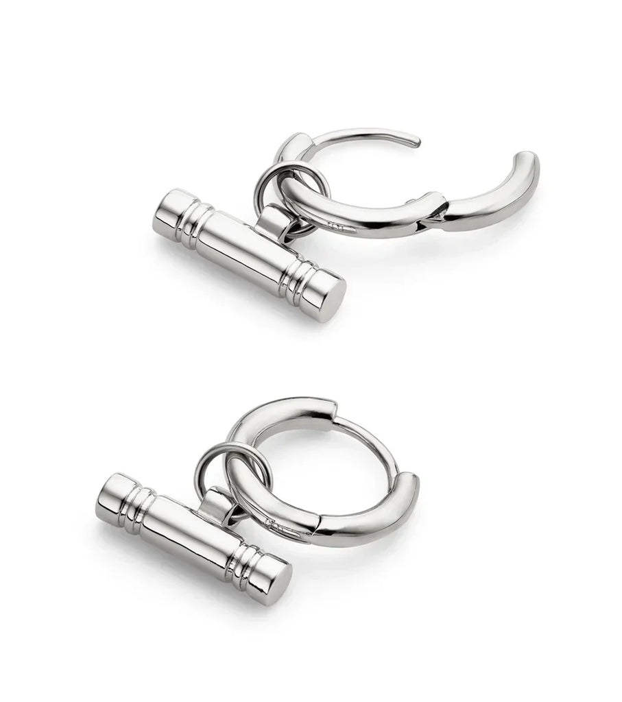 T-Bar Huggie Hoop Earrings (Silver)