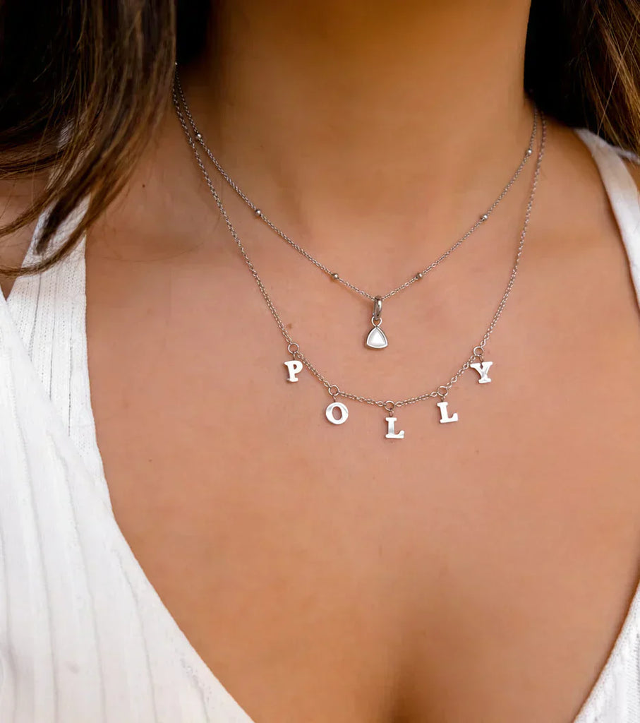 Mini Hanging Letter Name Necklace (Silver)