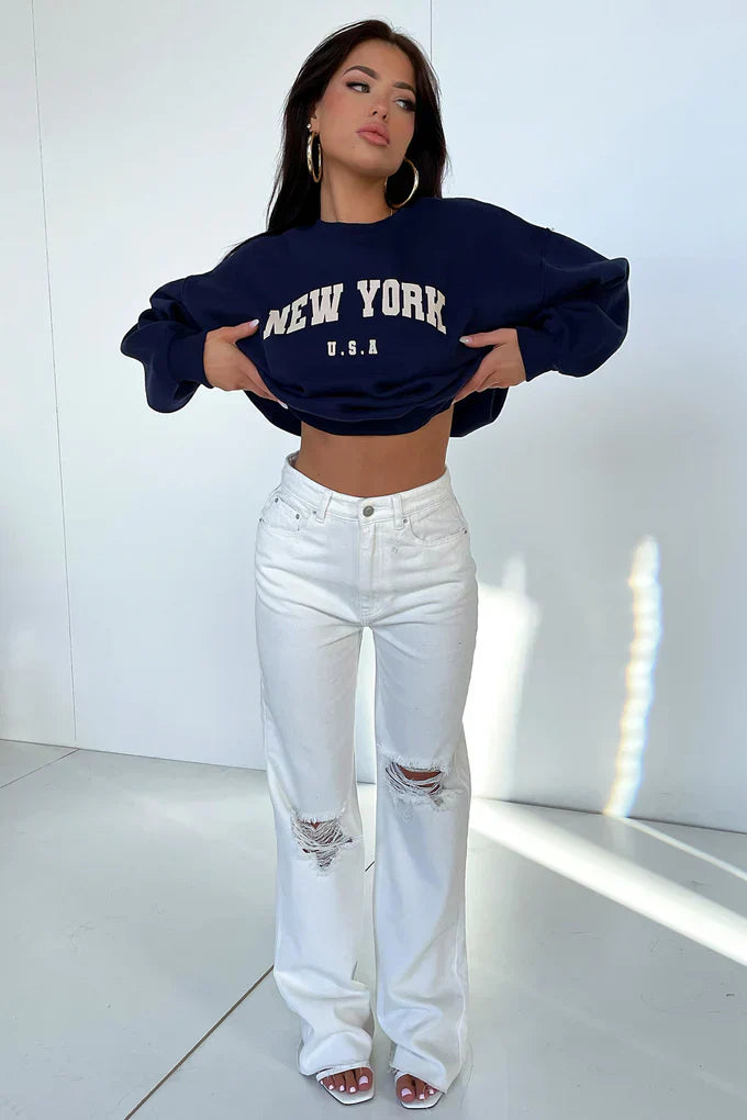 Semi-Wide Leg Jeans - White