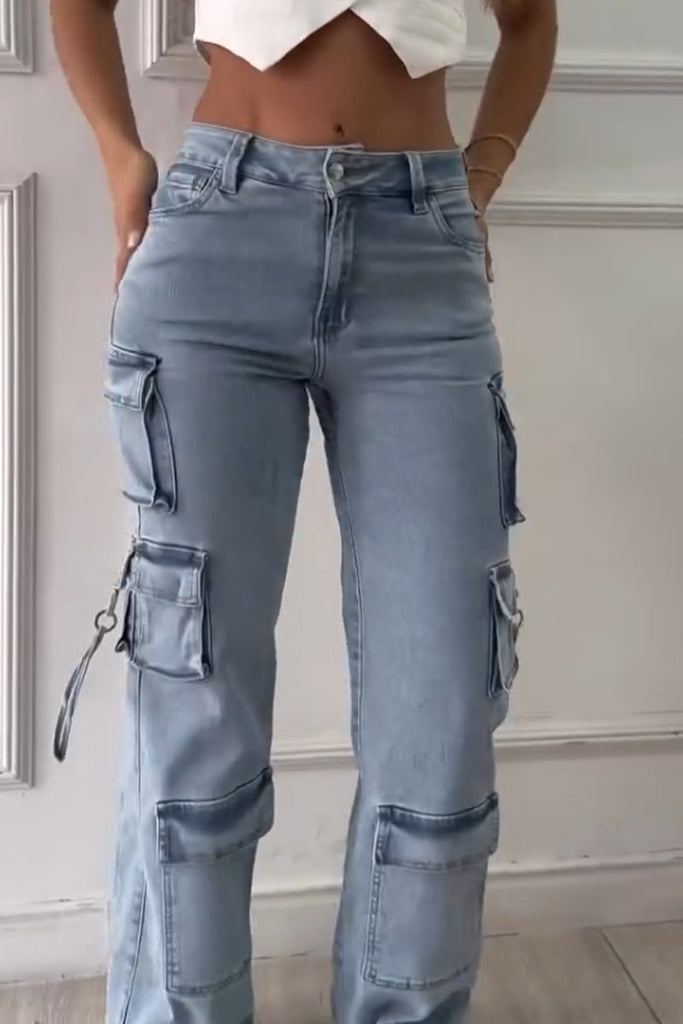 Mia Casual Pocket Embellished Jeans